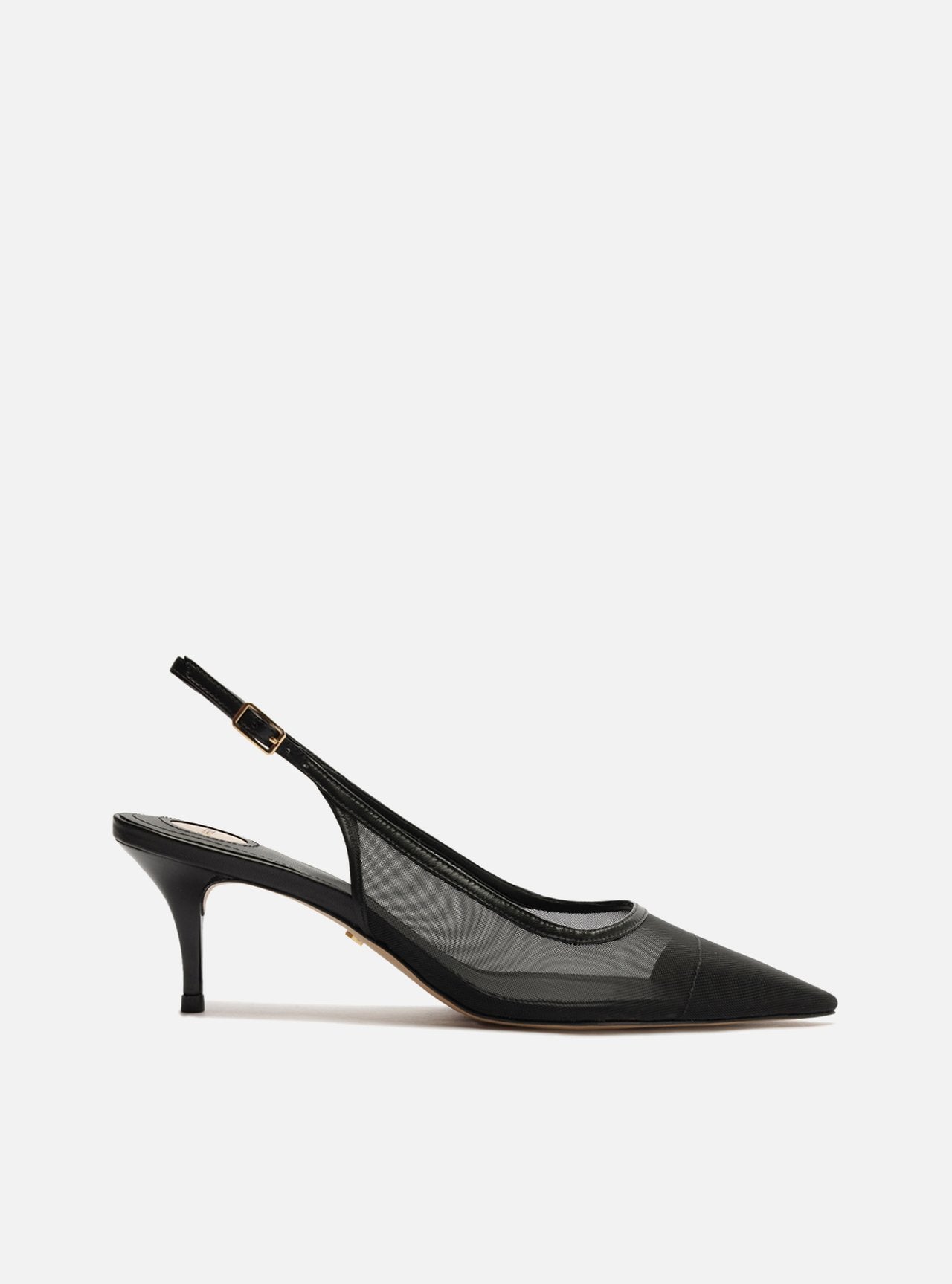 Scarpin Preto Tela Salto Kitten Slingback