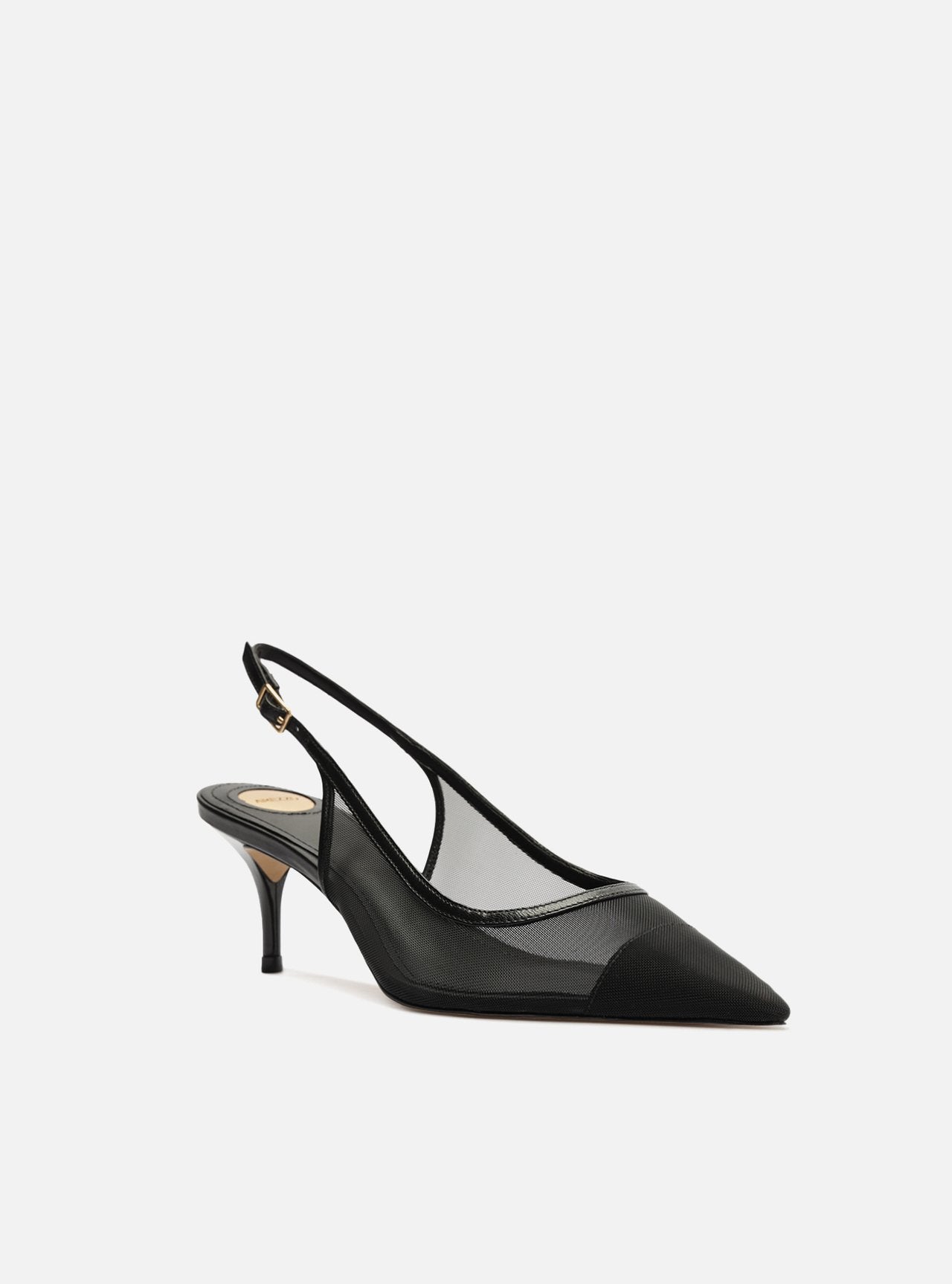 Scarpin Preto Tela Salto Kitten Slingback