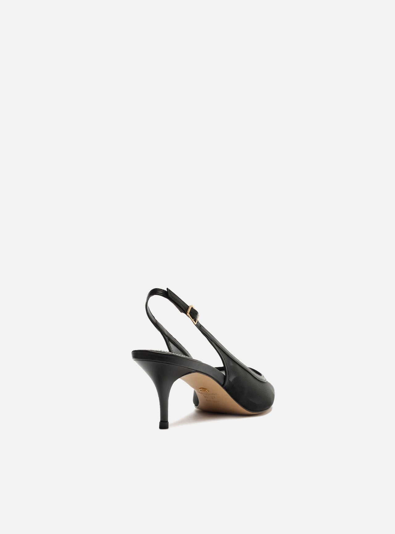 Scarpin Preto Tela Salto Kitten Slingback