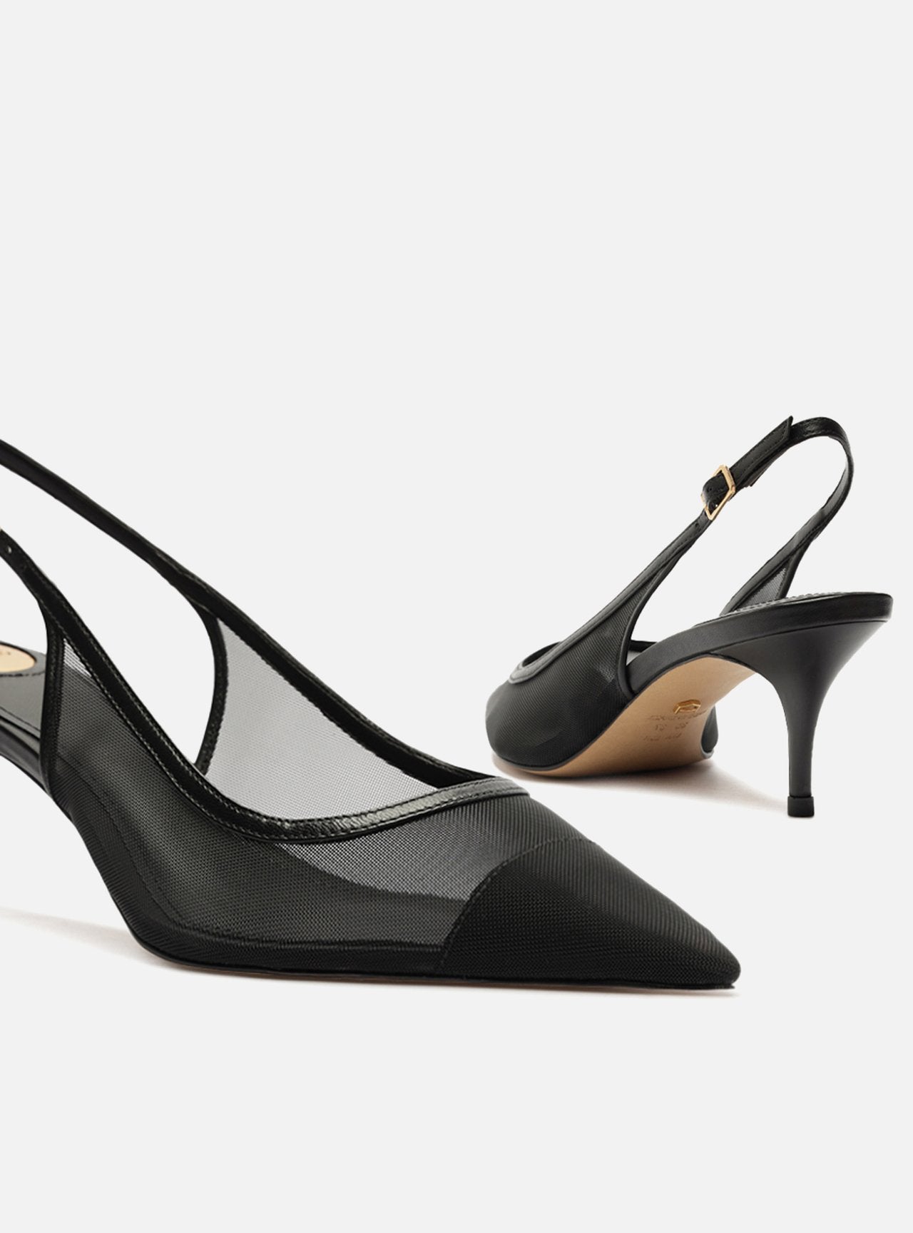 Scarpin Preto Tela Salto Kitten Slingback