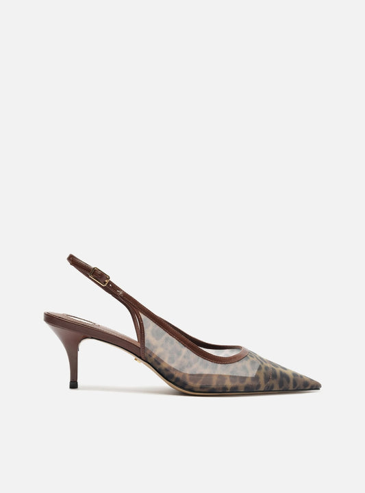 Scarpin Animal Print Tela Salto Kitten Slingback