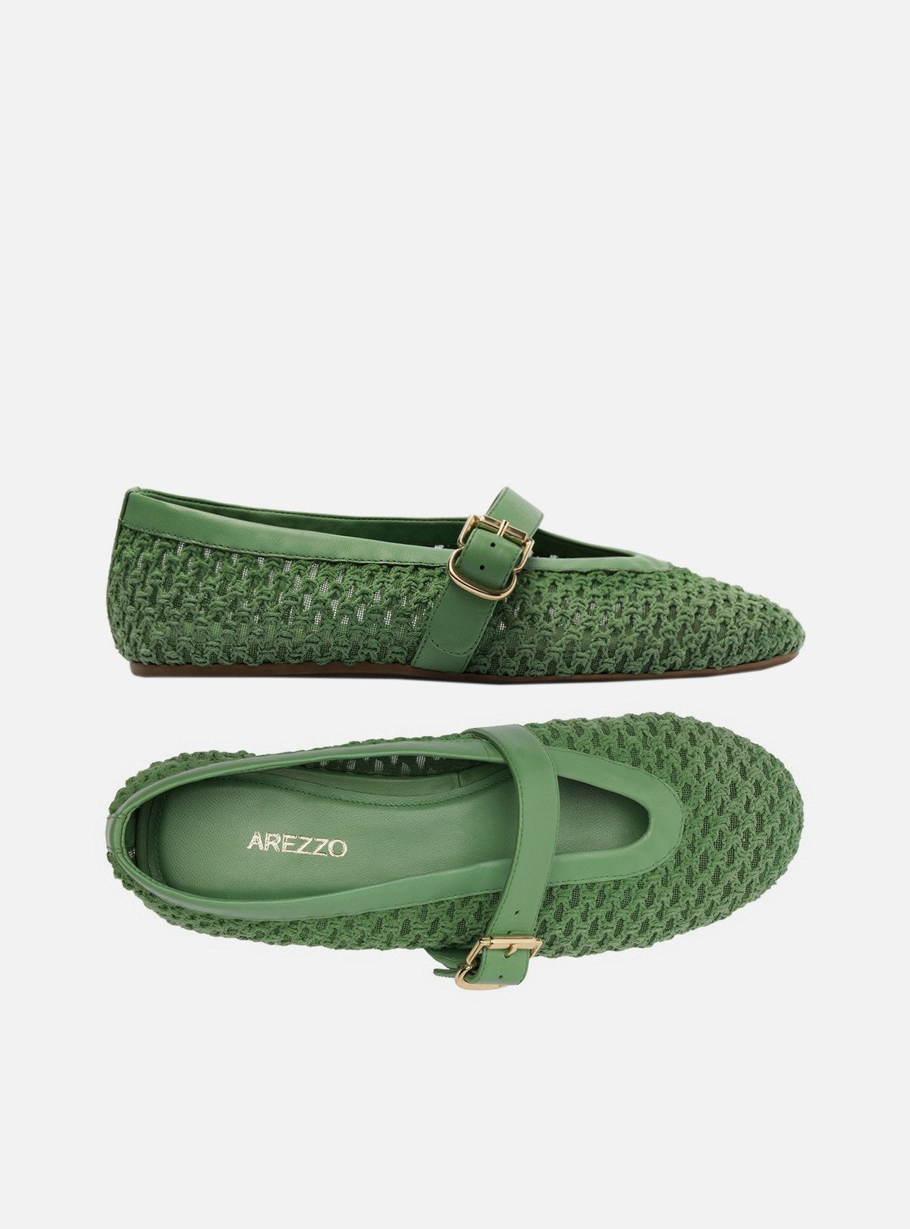 Sapatilha Boneca Bordada Verde Fivela