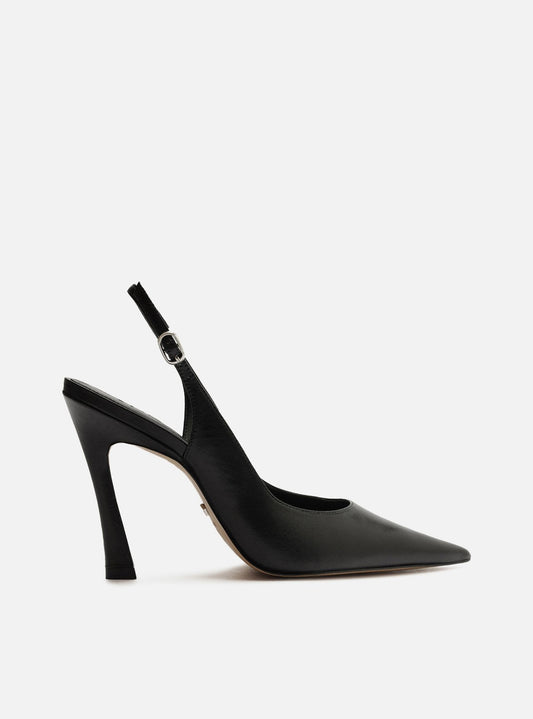 Scarpin Preto Couro Salto Alto Slingback Esther