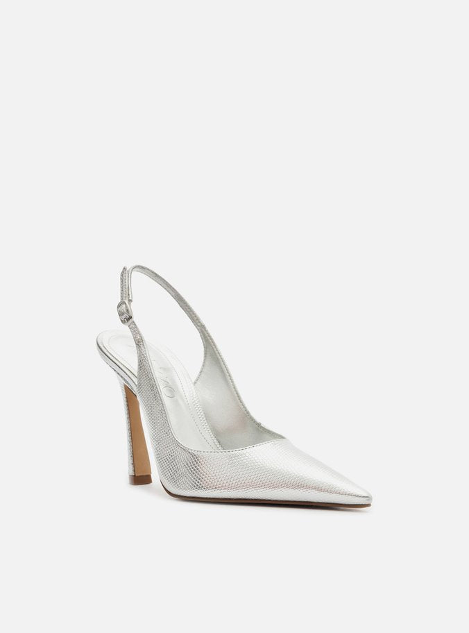 Scarpin Prata Couro Salto Alto Slingback Esther