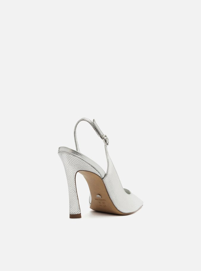 Scarpin Prata Couro Salto Alto Slingback Esther