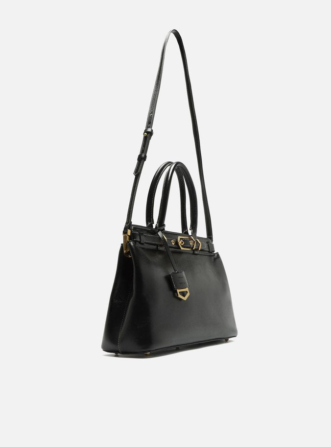 Bolsa Tote Preta Couro Grande Bag Charm Victória