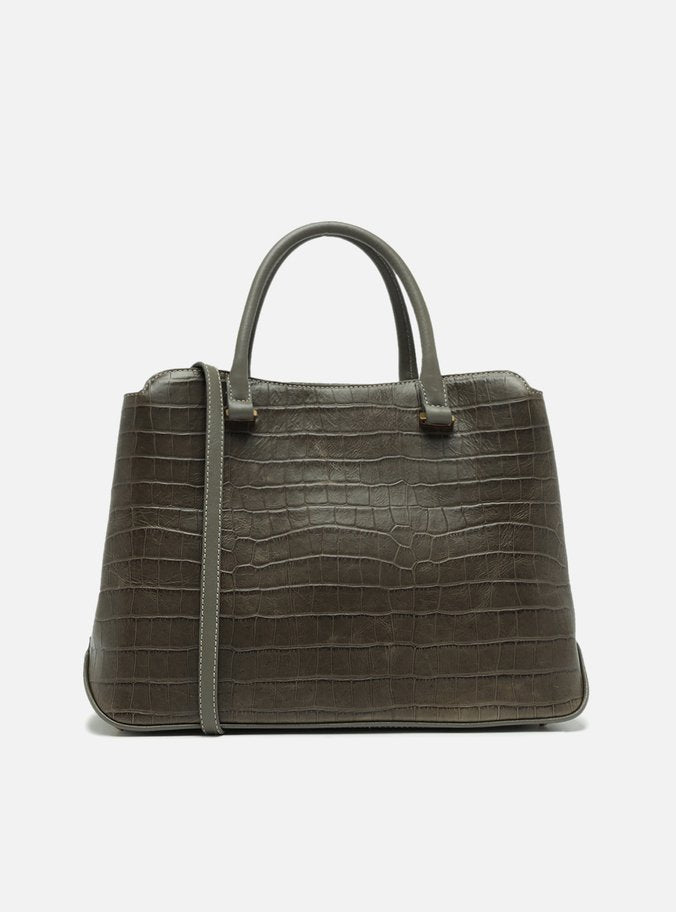 Bolsa Shopping Cinza Couro Grande Croco Charm